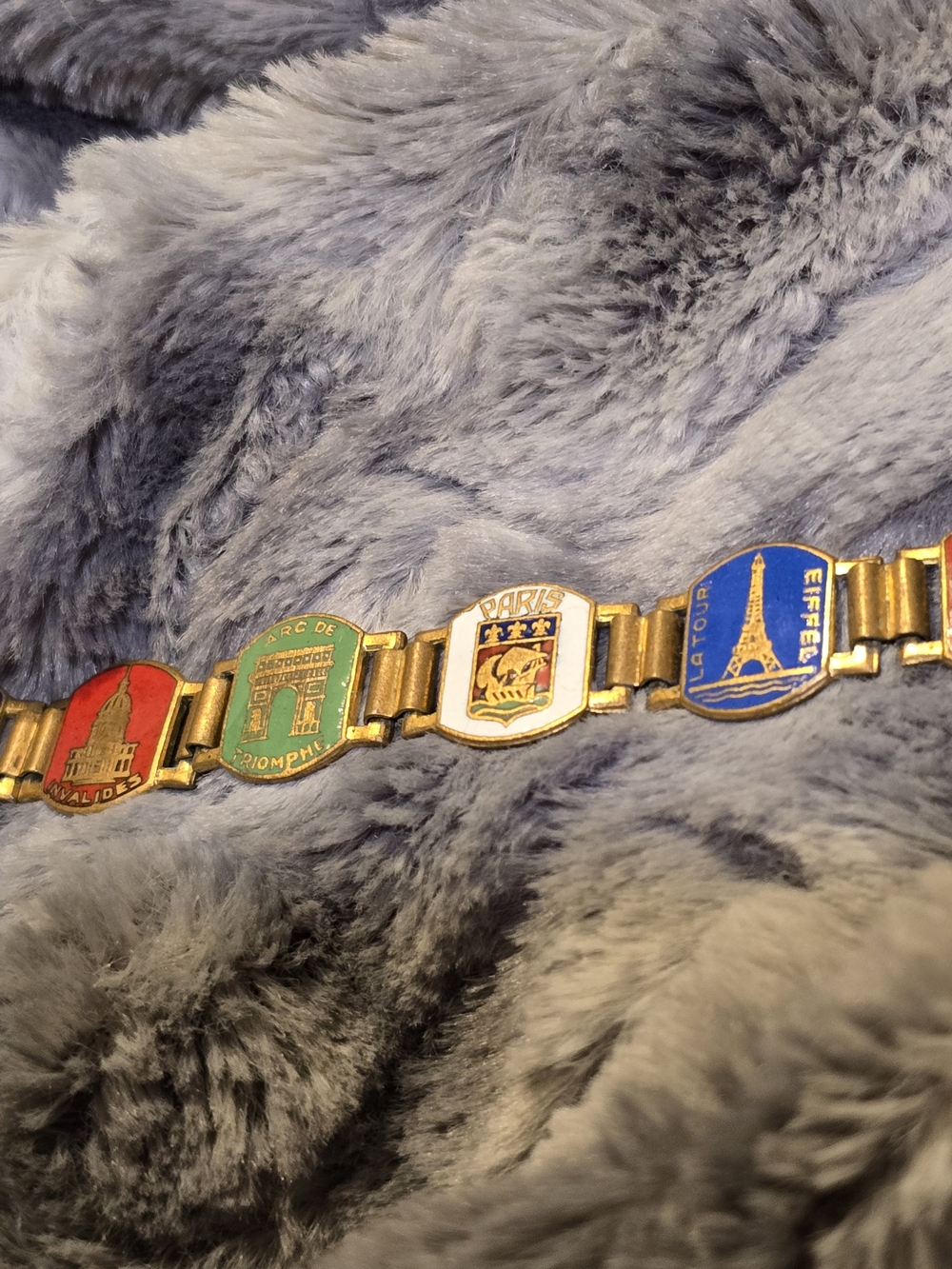 Madeline Gold-Tone Paris Enamel Landmark Link Bracelet in Red Green White Blue